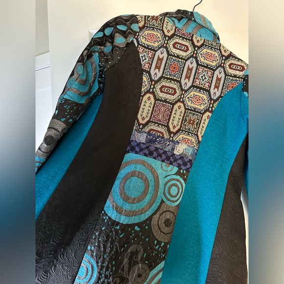 Vintage Neslay Paris Statement Jacket, Artsy Blue Metallic Embroidered Patchwork - Picture 5 of 13